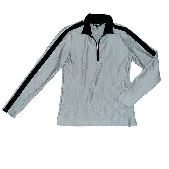 LAUREN RALPH LAUREN Grey & Black Textured 1/4 Zip Pullover Size M - Picture 1 of 7